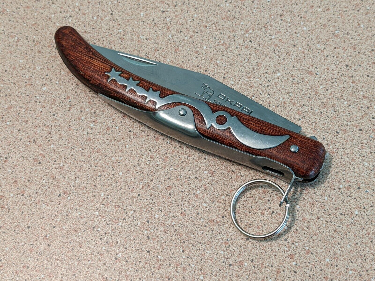 Okapi Historical South African Carbon Steel LOCK RING Knife Moon and Star Design