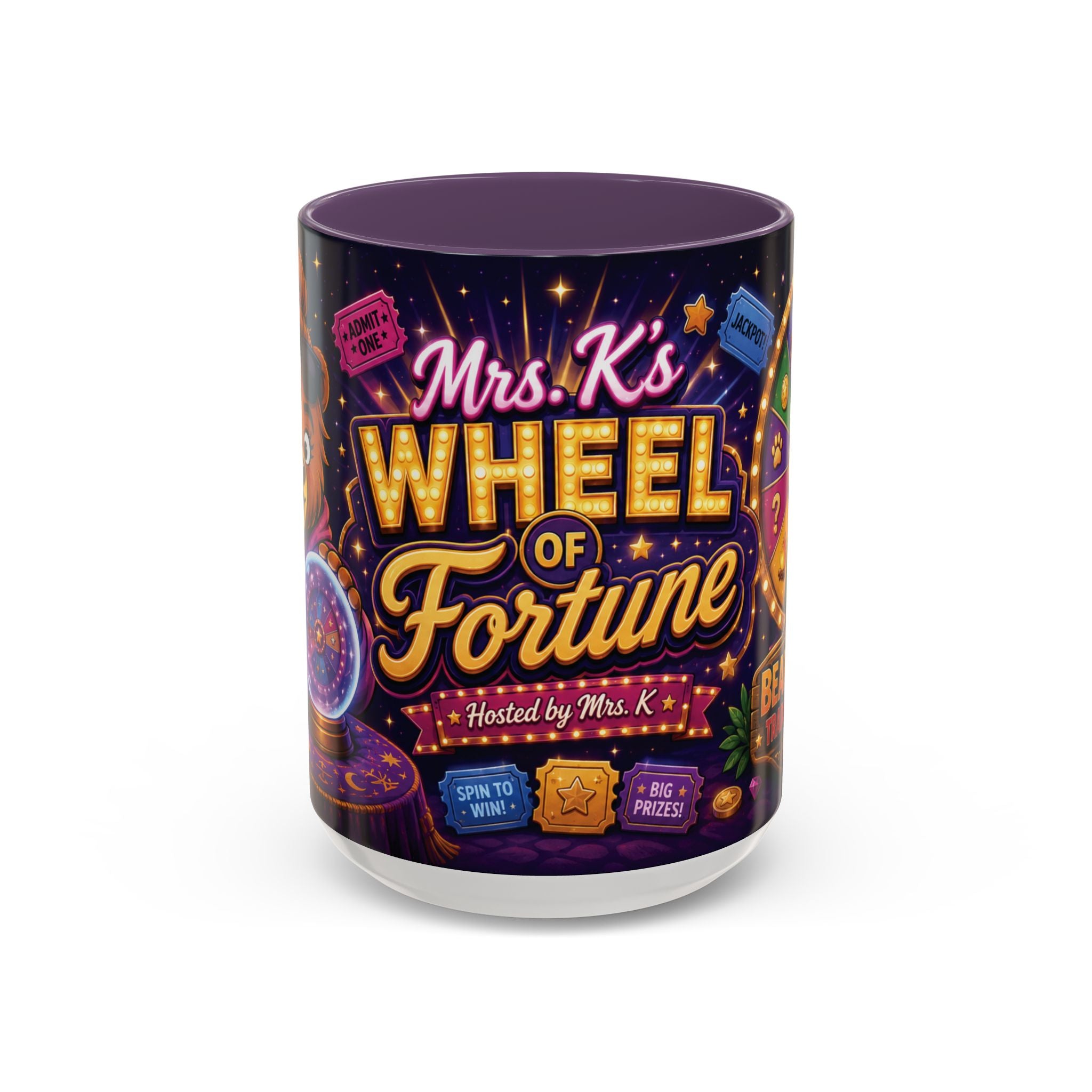 Wheel of Fortune Personalized Coffee Mug — "Mrs. K's Wheel of Fortune" Game Night Accent Mug