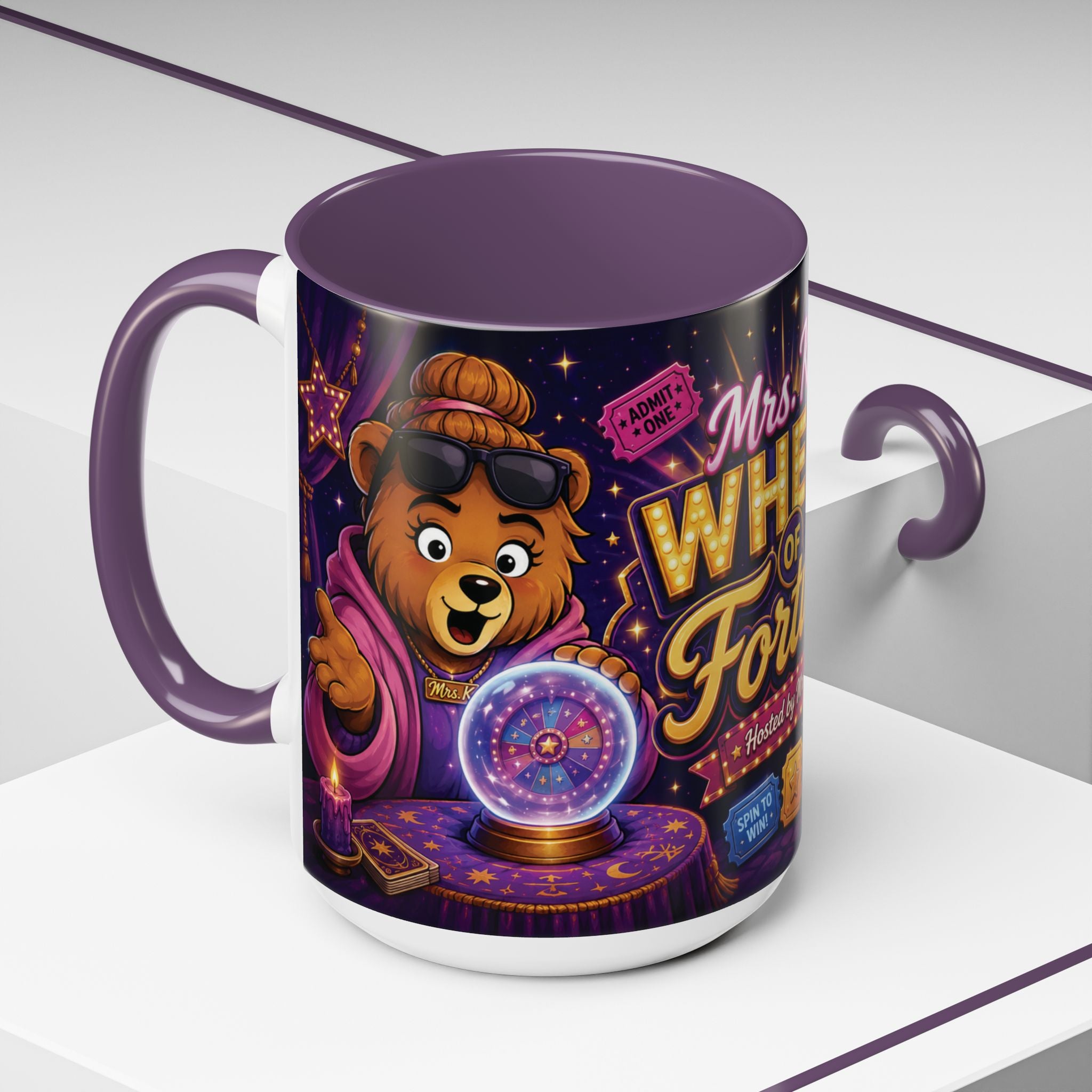 Wheel of Fortune Personalized Coffee Mug — "Mrs. K's Wheel of Fortune" Game Night Accent Mug