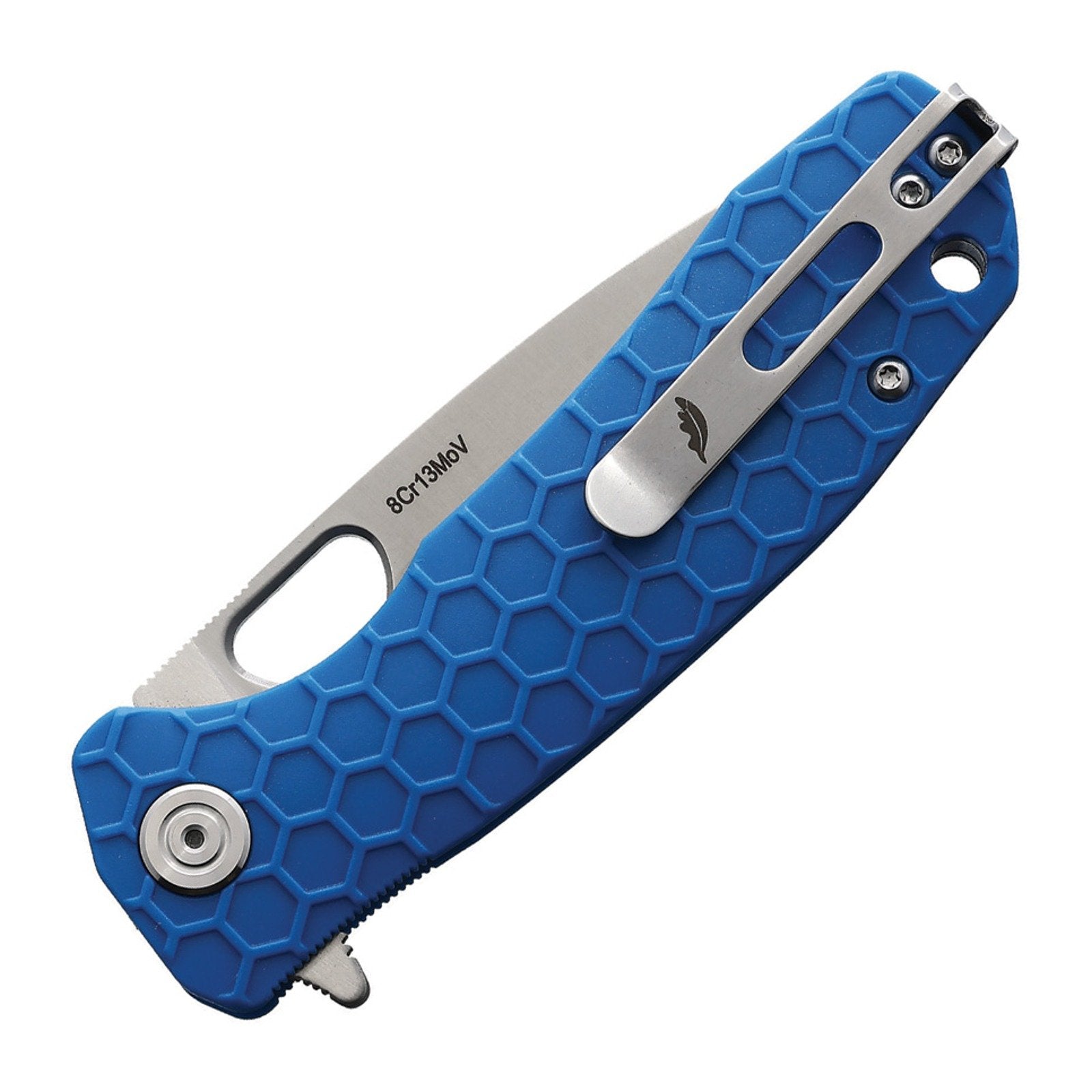 Honey Badger Knives Medium Drop Point Flipper Knife, Blue 8Cr13MoV - 8Cr13MoV, Drop Point, FRN (Fiber Reinforced Nylon)