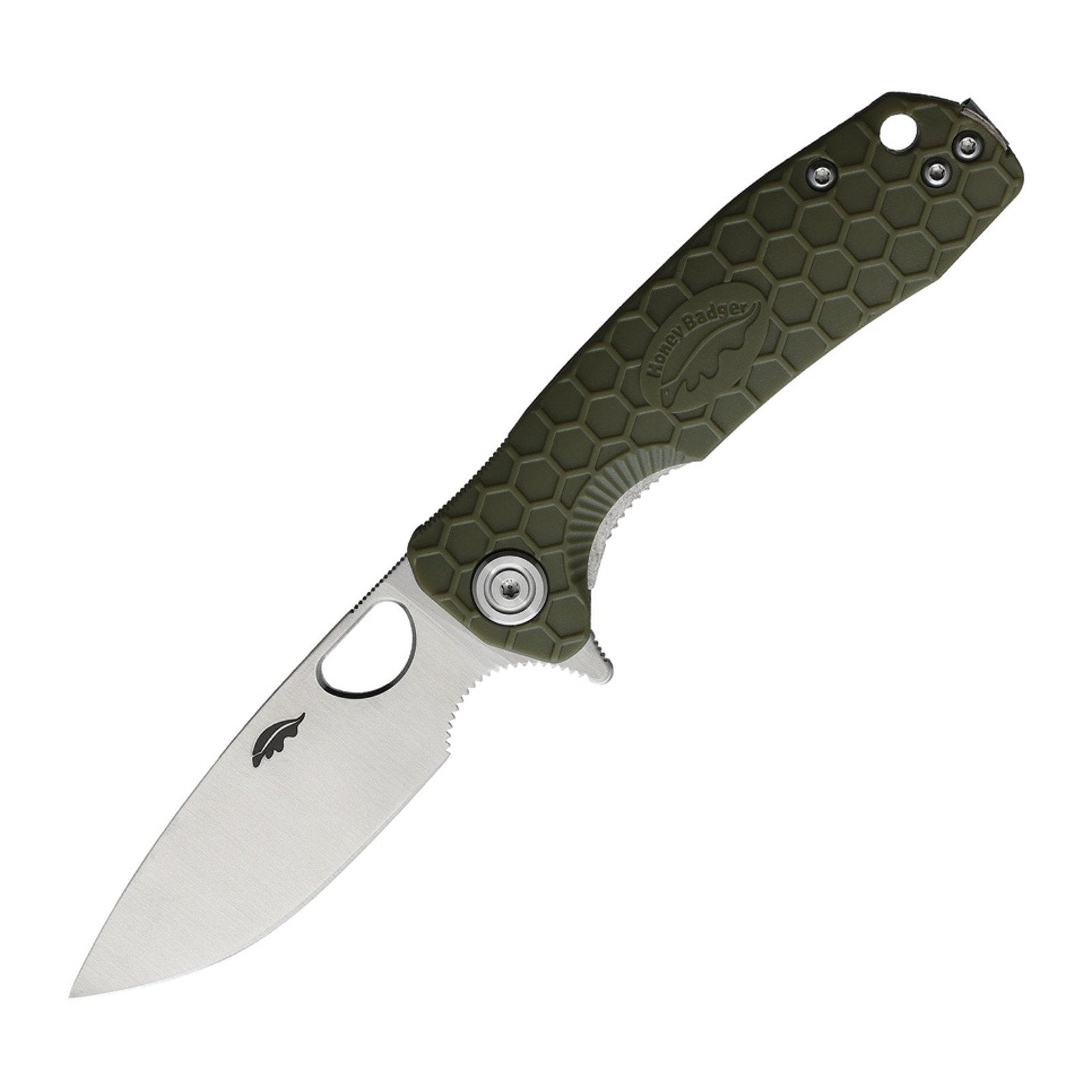 Honey Badger Knives Small Drop Point Flipper 8Cr13MoV Folding Knife - 8Cr13MoV, Drop Point, FRN (Fiber Reinforced Nylon)