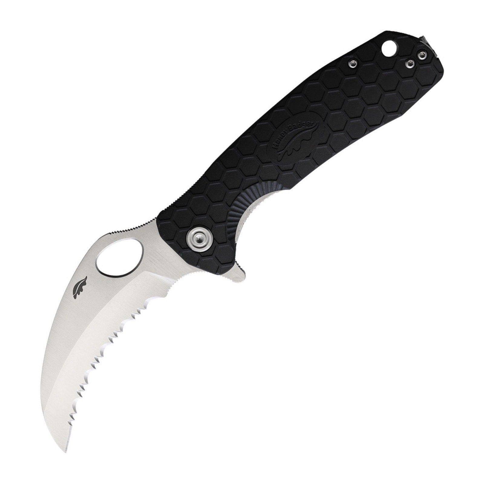 Honey Badger Knives Large Claw Serrated 8Cr13MoV Folding Knife - 8Cr13MoV, Claw Serrated, FRN (Fiber Reinforced Nylon)