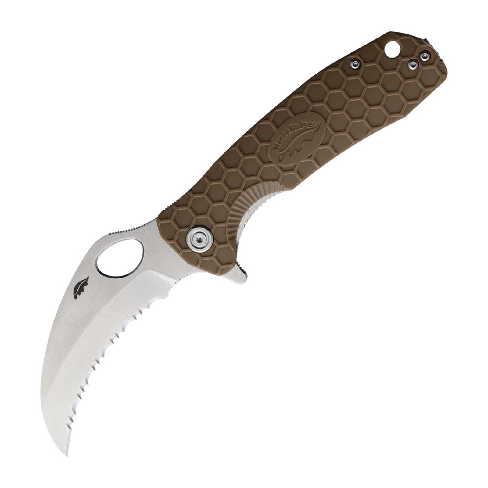 Honey Badger Knives Large Claw Serrated 8Cr13MoV Folding Knife - 8Cr13MoV, Claw Serrated, FRN (Fiber Reinforced Nylon)
