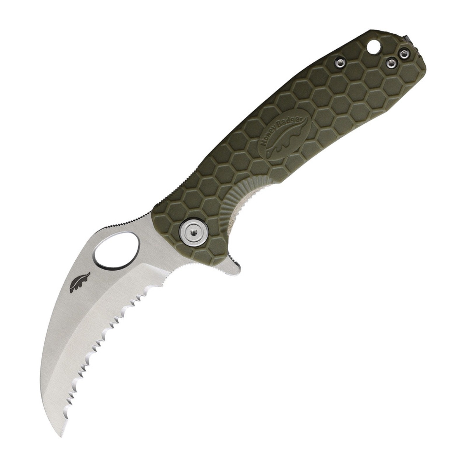Honey Badger Knives Medium Claw Serrated 8Cr13MoV Folding Knife - 8Cr13MoV, Claw Serrated, FRN (Fiber Reinforced Nylon)