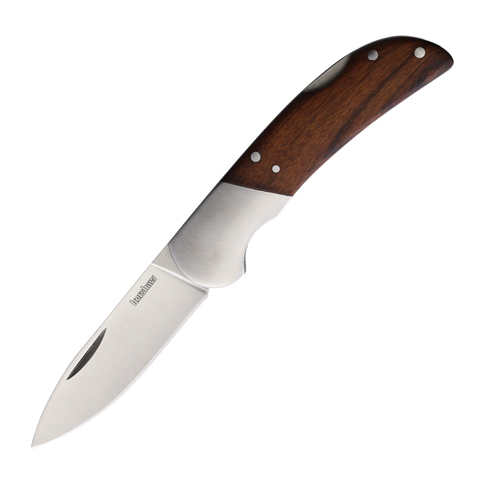 Kershaw Wood Lockback Wood Stainless Steel Folding Knife - Stainless Steel, Drop Point, Wood product photo