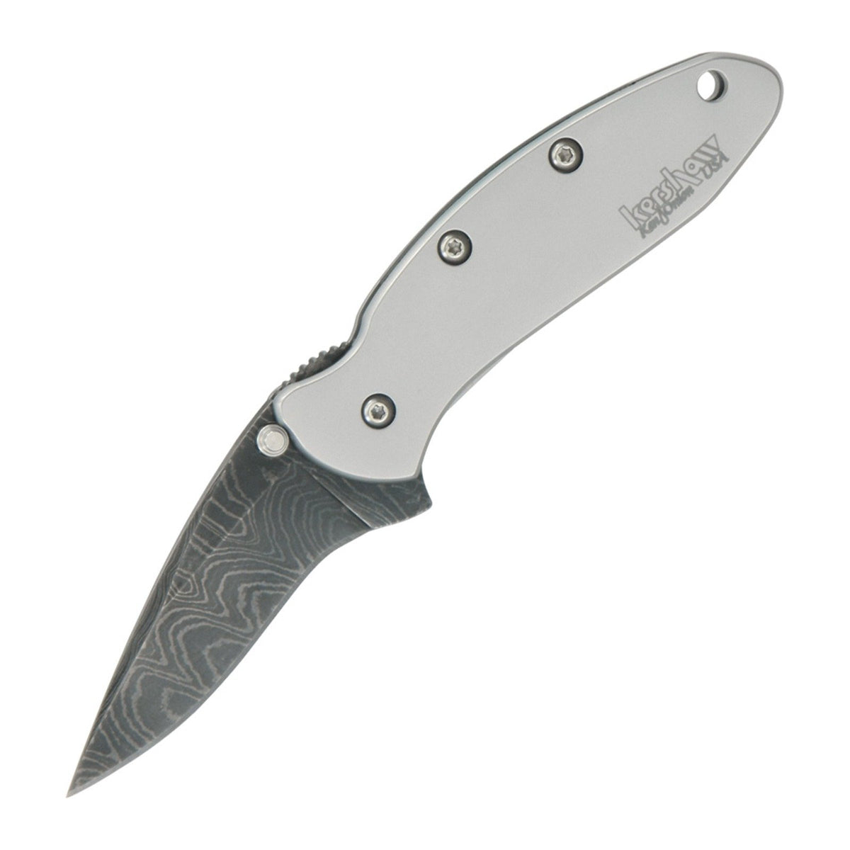 Kershaw Chive Gray Steel Damascus Folding Knife - Damascus, Clip Point, Steel product photo