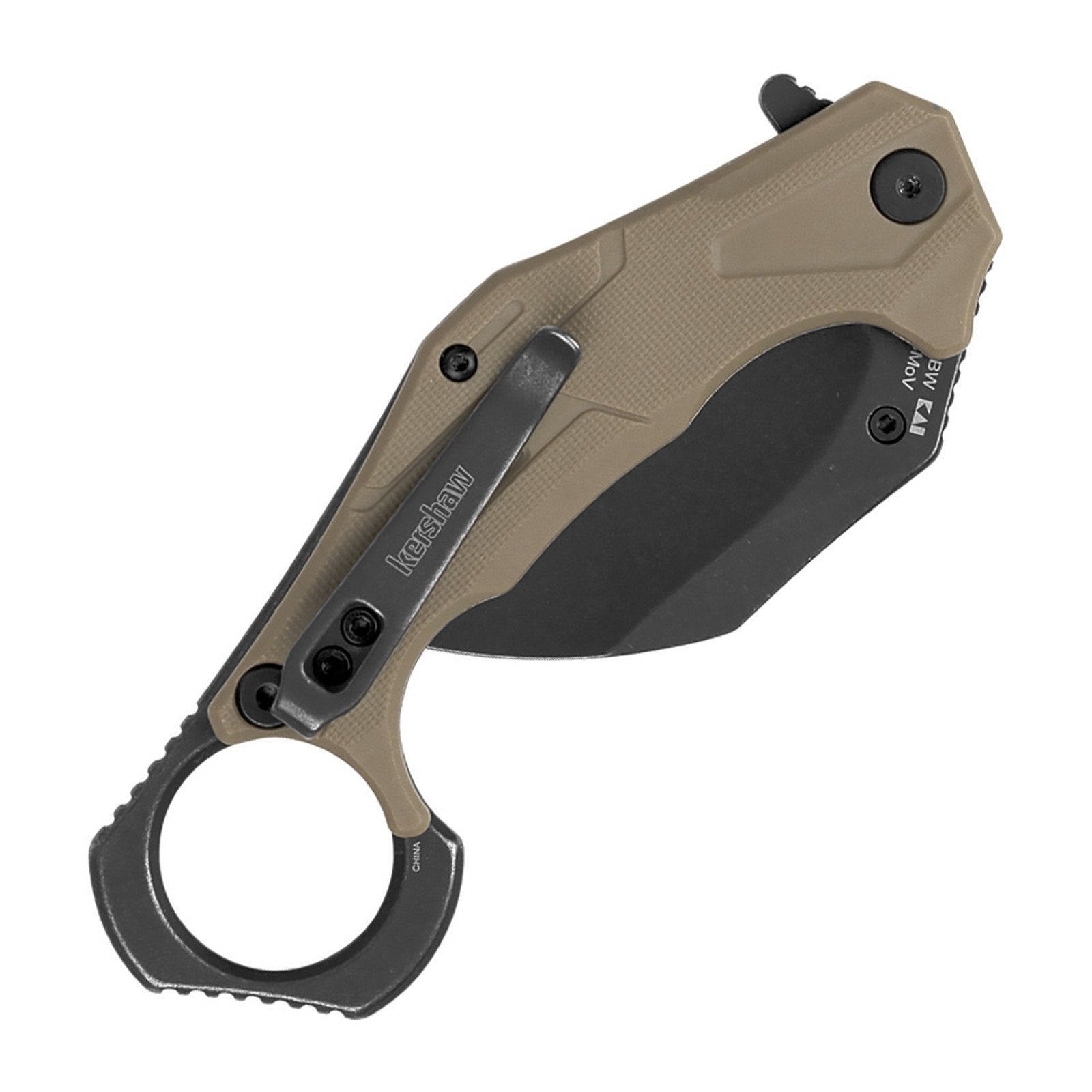 Kershaw Outlier Tan Polymer 8Cr13MoV Folding Knife - 8Cr13MoV, Hawkbill, Polymer product view 2
