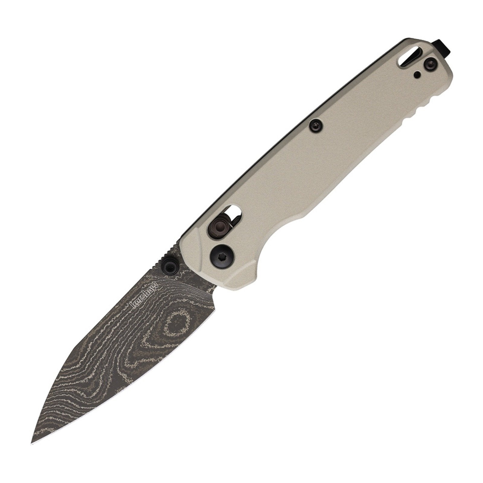 Kershaw Bel Air Gray Aluminum Damascus Folding Knife - Damascus, Reverse Tanto, Aluminum product photo