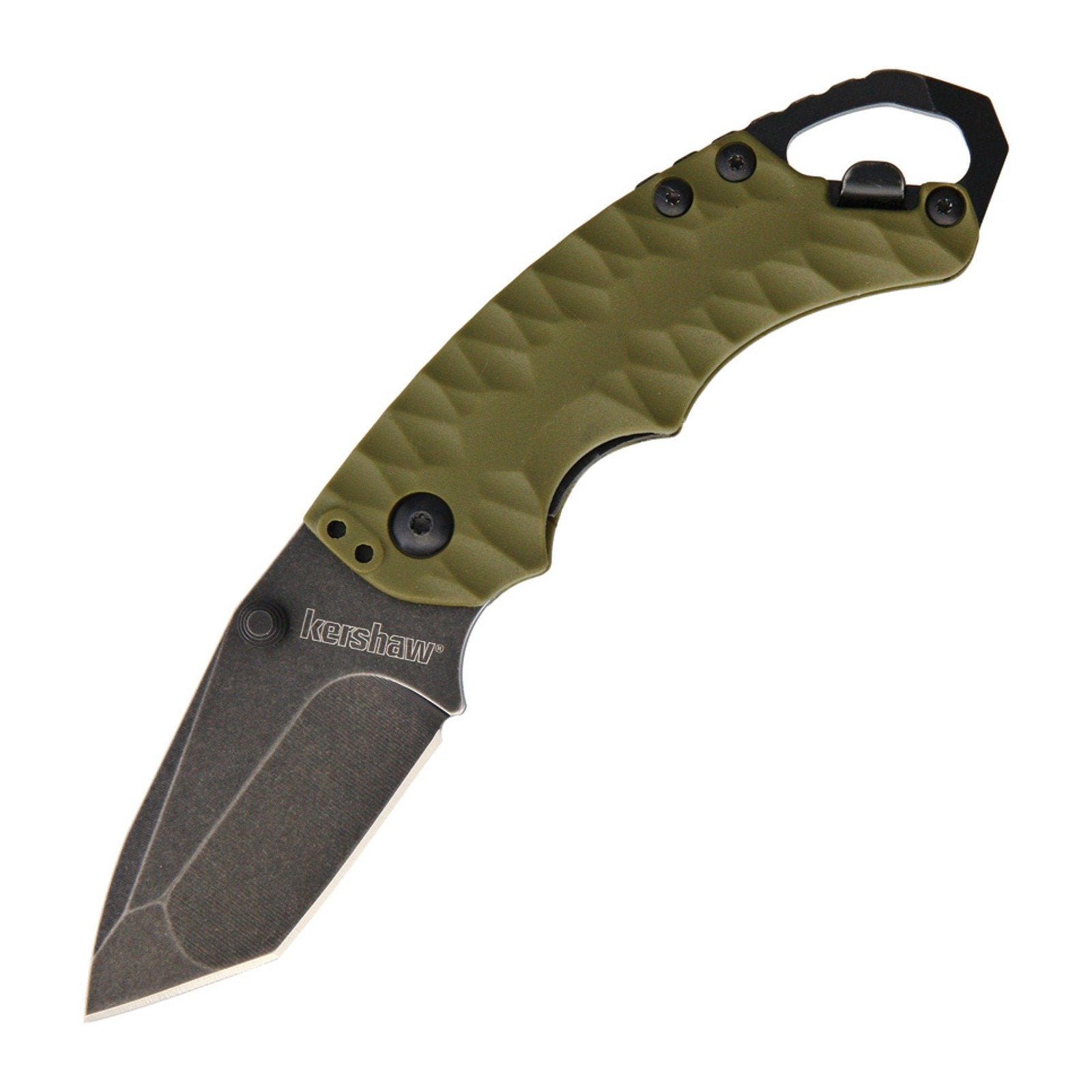 Kershaw Shuffle II Tanto Olive Glass-filled nylon 8Cr13MoV Folding Knife - 8Cr13MoV, American Tanto, Glass-filled nylon