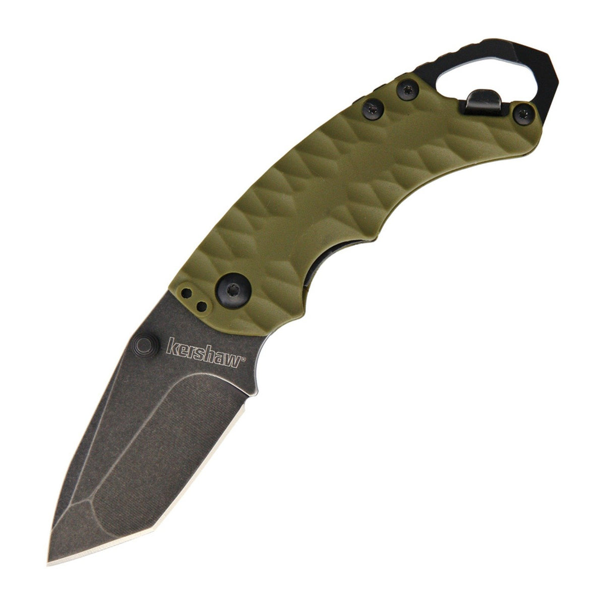 Kershaw Shuffle II Tanto Olive Glass-filled nylon 8Cr13MoV Folding Knife - 8Cr13MoV, American Tanto, Glass-filled nylon