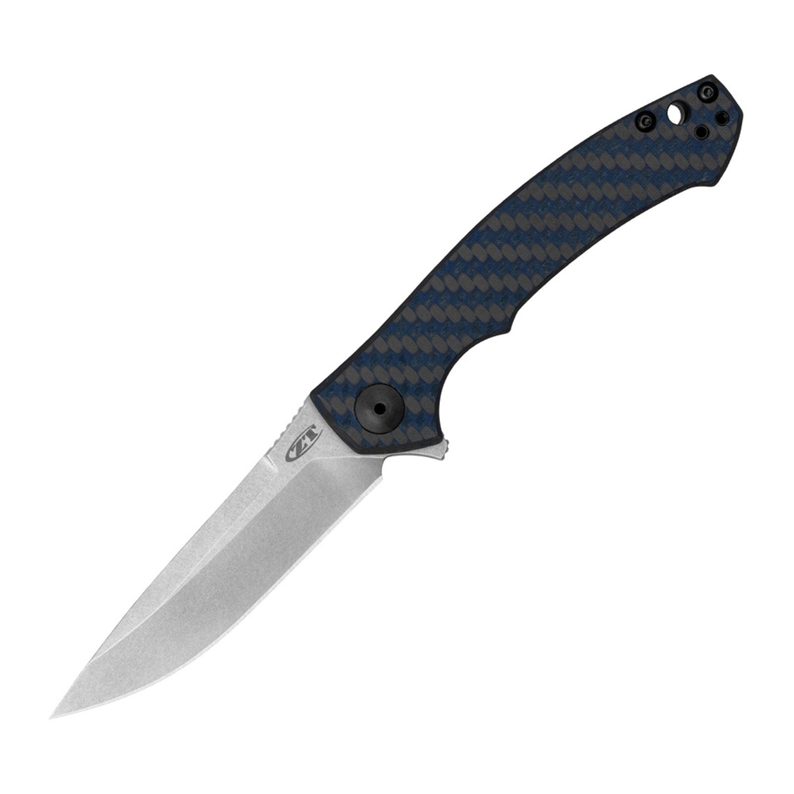 Zero Tolerance 0450BLUCF MagnaCut Flipper Folding Knife - CPM MagnaCut, Drop Point, Carbon Fiber, Titanium product photo