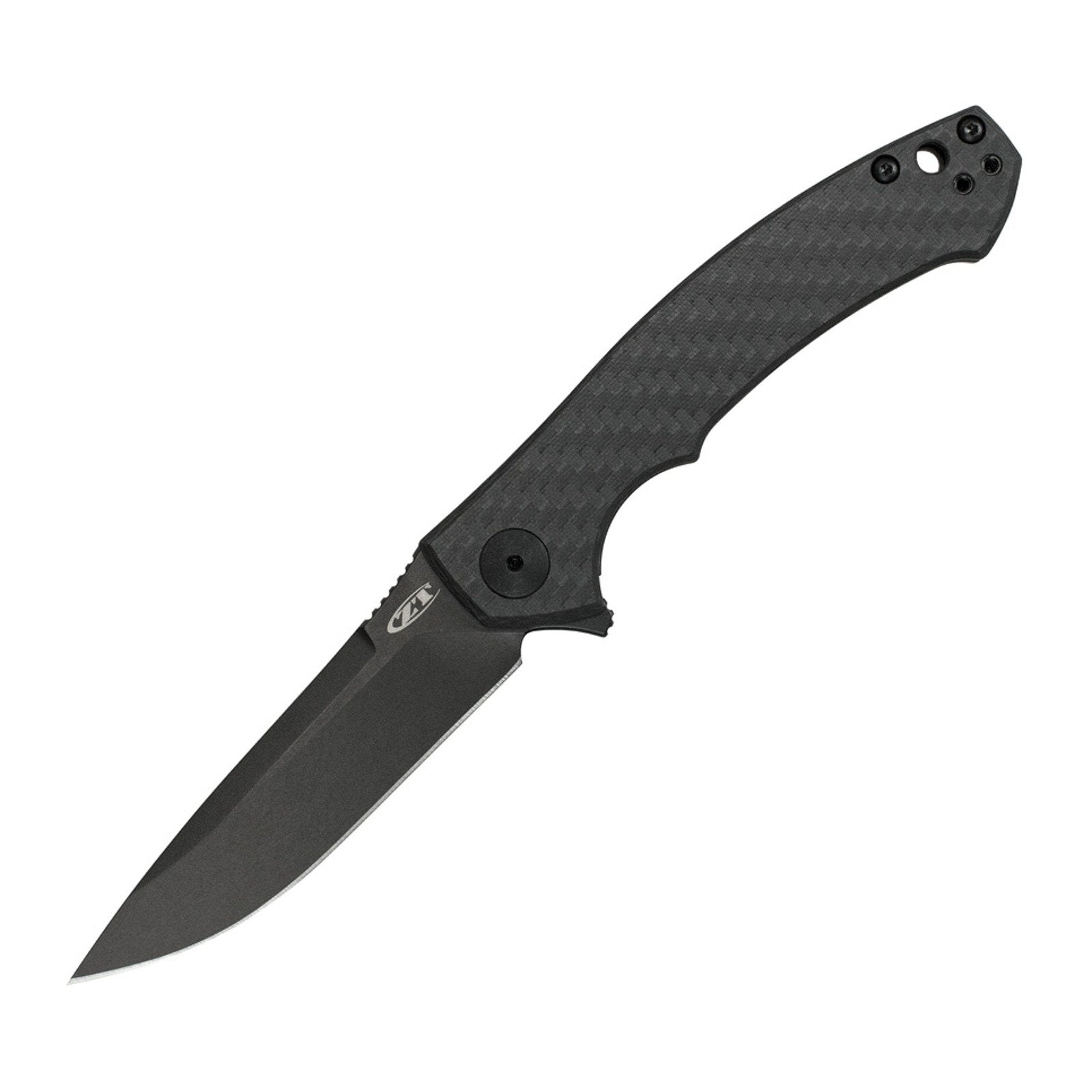Zero Tolerance 0450CF Sinkevich S35VN Flipper Folding Knife - CPM S35VN, Drop Point, Black gray carbon fiber front, titanium