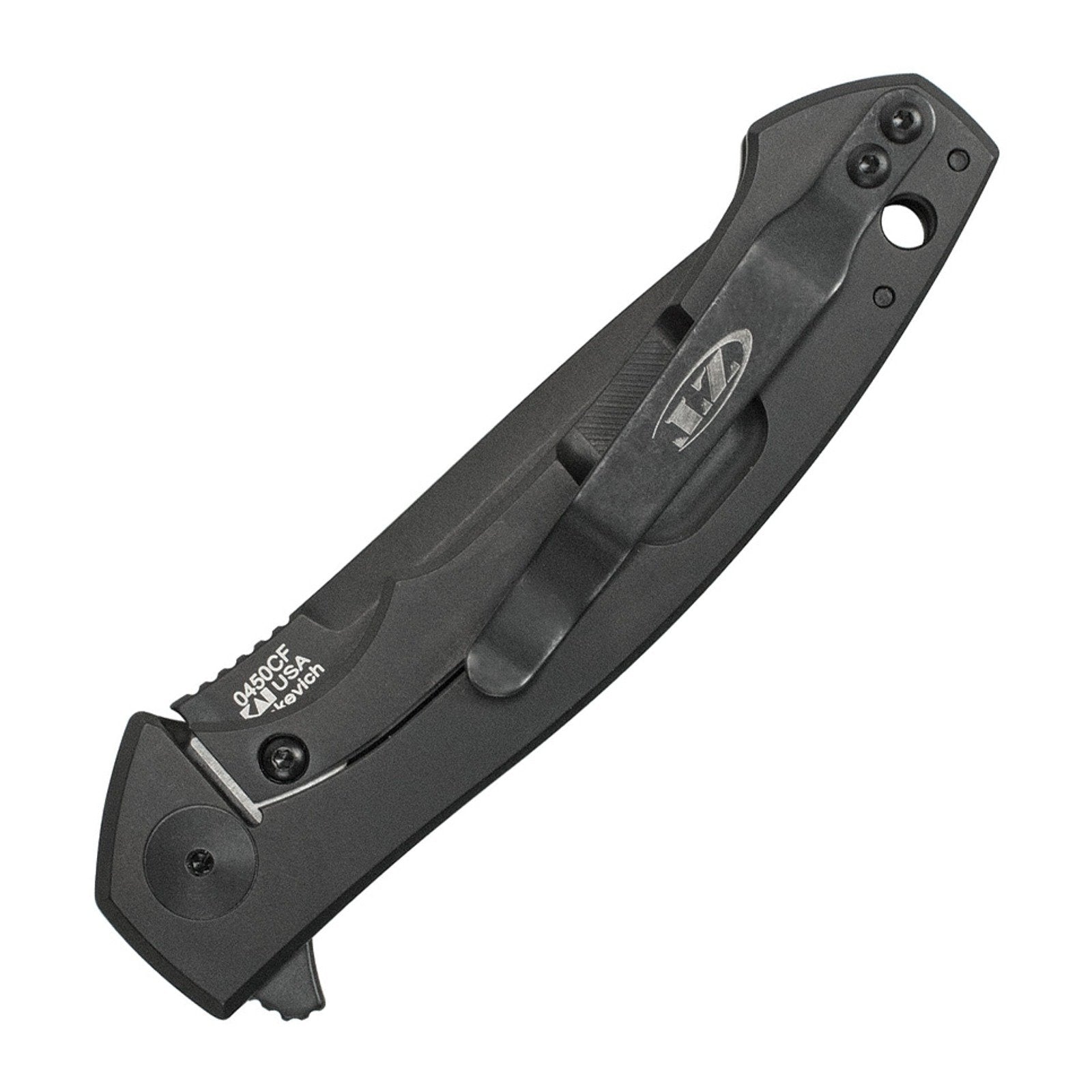 Zero Tolerance 0450CF Sinkevich S35VN Flipper Folding Knife - CPM S35VN, Drop Point, Black gray carbon fiber front, titanium